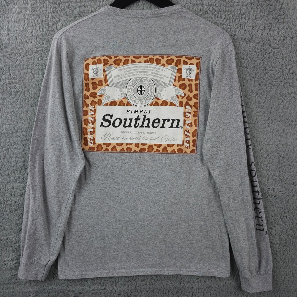Simply Southern Shirt Women Small Gray Long Sleeve Raised On Sweet Tea and Jesus